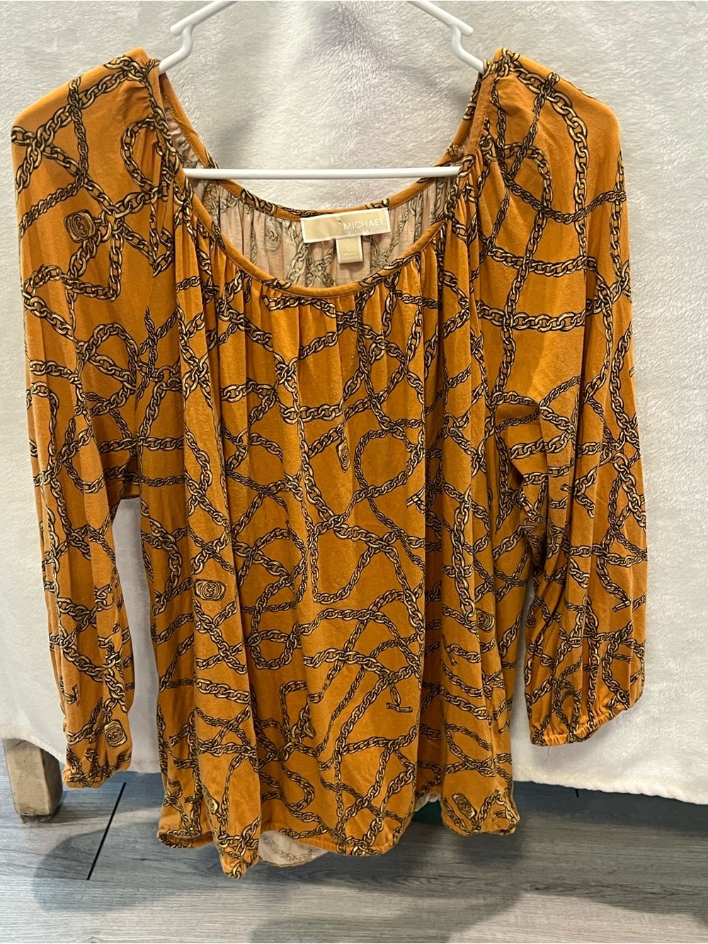 Michael Kors Mustard Chain-Print Long Sleeve Blouse